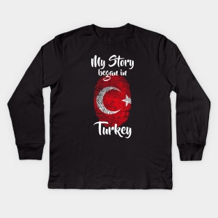 Turkey Flag Fingerprint My Story DNA Turkish Kids Long Sleeve T-Shirt